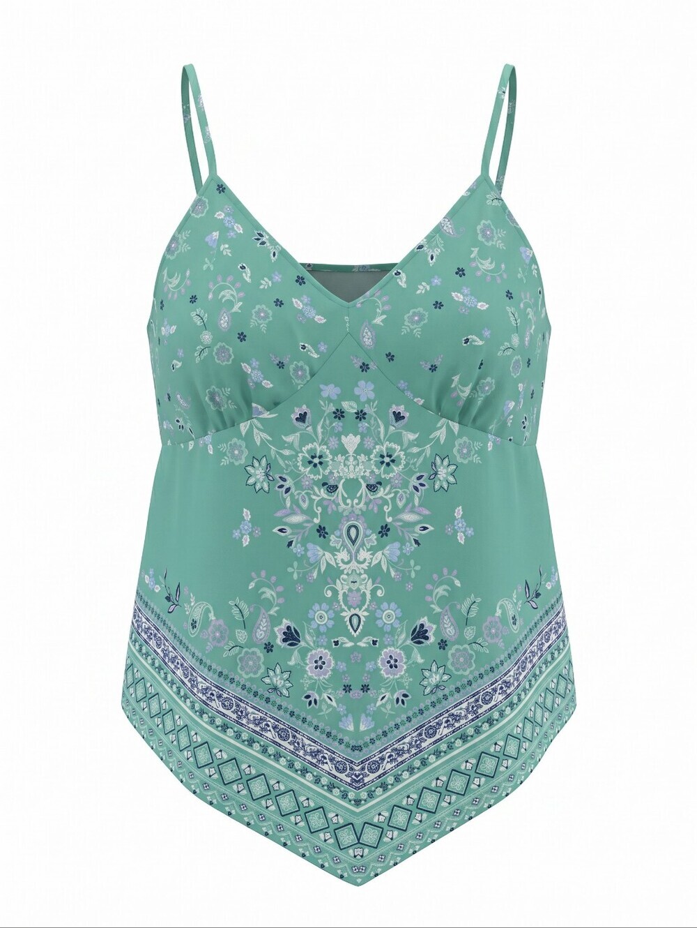 No Boundaries Mint Green Floral Handkerchief Boho Festival Cami. Junior xxl